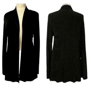 Chico''s Black Slinky Open Front Long Sleeve Cardi Jacket 3/4 Length Sz 1 S/M